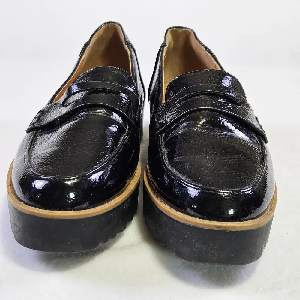 Chinese Laundry Platform Penny Loafer Women 6 Black Patent Goth Chunky Lug Sole